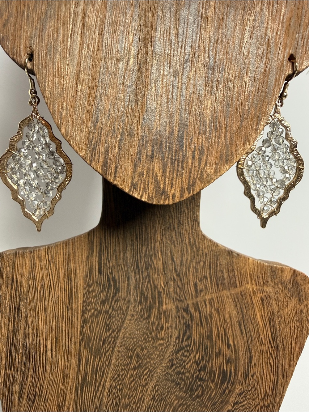 Gold-Frame Clear Crystal Drop Earrings - Brand Unspecified